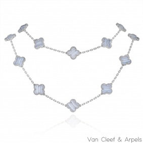 Van Cleef & Arpels White Gold Chalcedony Vintage Alhambra Necklace VCARD80900